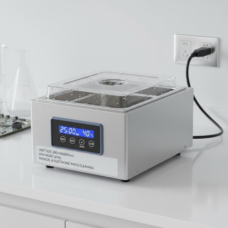 Tamanho da unidade 280x180x200mm Limpeza ultra-sônica de mesa Equipamento de baixo nível de ruído para limpeza de peças médicas e eletrônicas